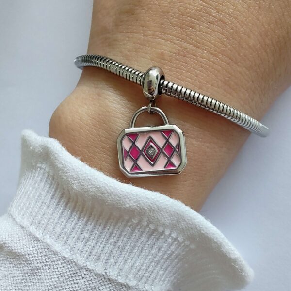 Dije Charm Cartera Acero Quirúrgico Rosa