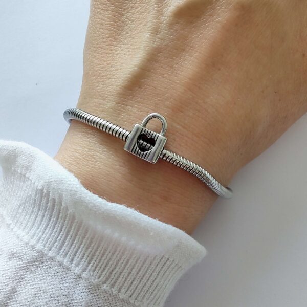 Dije Charm Candado Corazon Acero Quirúrgico Plateado