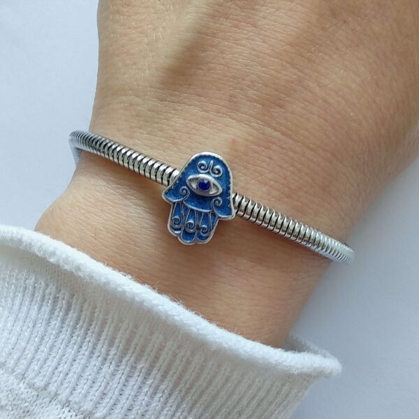 Dije Charm Hamsa Con Ojo Acero Quirúrgico Azul