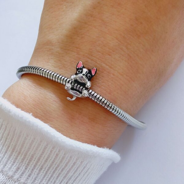 Dije Charm Perro Bull Dog Acero Quirúrgico Plateado