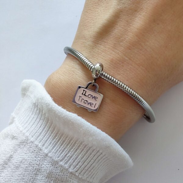 Dije Charm Maleta Viaje Acero Quirúrgico Rosa