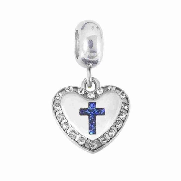 Dije Charm Cruz Corazon Acero Quirúrgico Azul