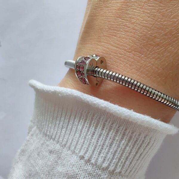 DCHA-87 Dije Charm Stopper Corazon Cristales Acero Quirúrgico Rosa (1)