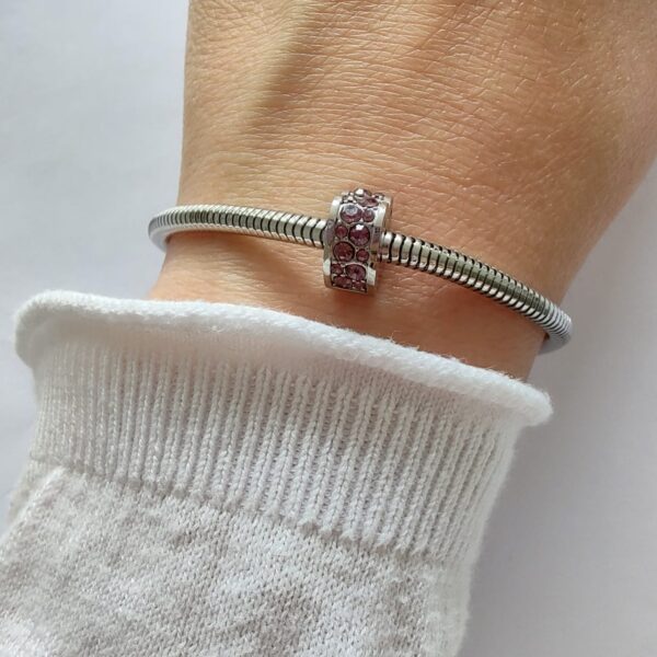 DCHA-87 Dije Charm Stopper Corazon Cristales Acero Quirúrgico Rosa (2)