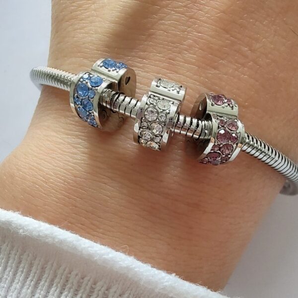 DCHA-87 Dije Charm Stopper Corazon Cristales Acero Quirúrgico Rosa 3