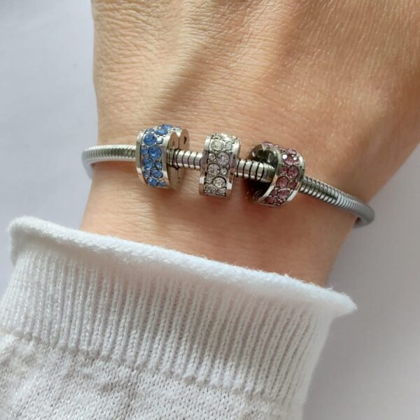 DCHA-87 Dije Charm Stopper Corazon Cristales Acero Quirúrgico Rosa4