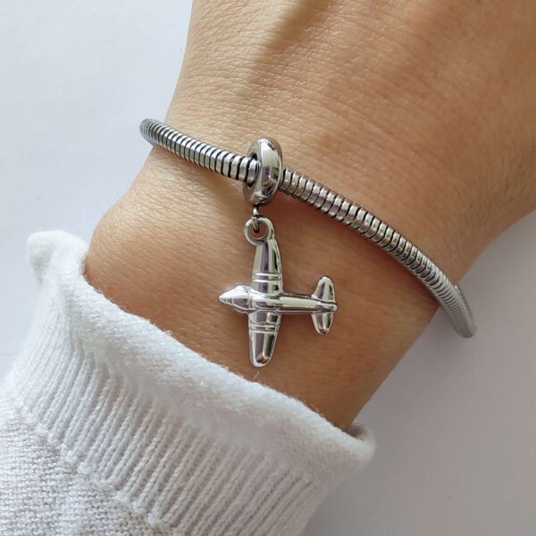 Dije Charm Avion Acero Quirúrgico Plateado