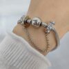 Charm Stopper Doble Con Cadena Acero Quirúrgico blanco