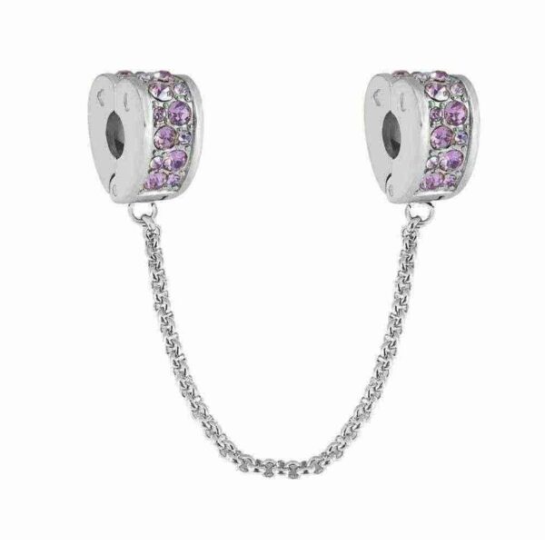 Charm Stopper Corazon Con Cadena Acero Quirúrgico rosa