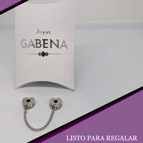 Charm Stopper Corazon Con Cadena Acero Quirúrgico blanco