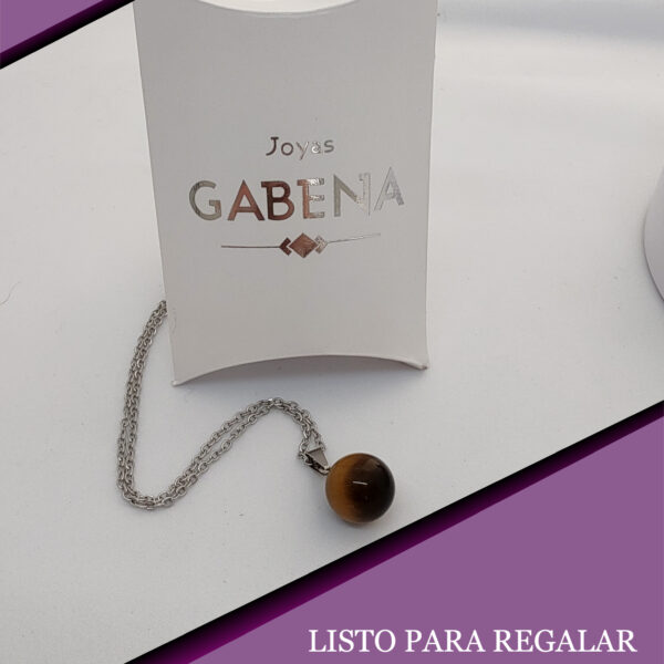 Collar Bola Piedra Natural Acero Quirúrgico - Ojo de Tigre pack